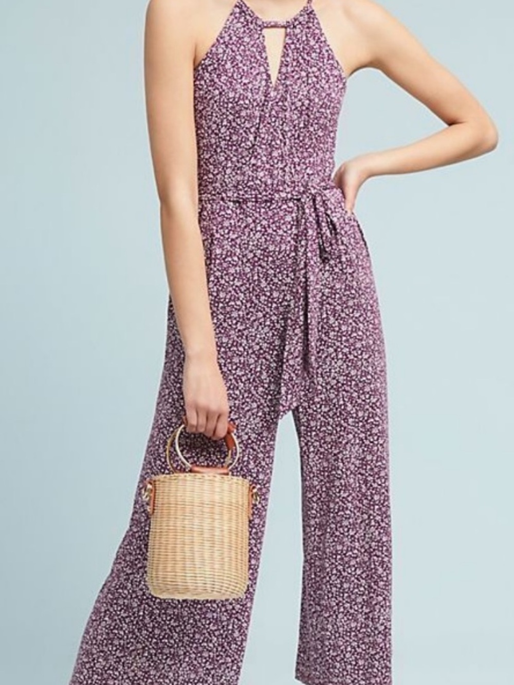 Anthropologie Maeve Women’s Sz M Claremont Halter Jumpsuit Cropped Leg Floral